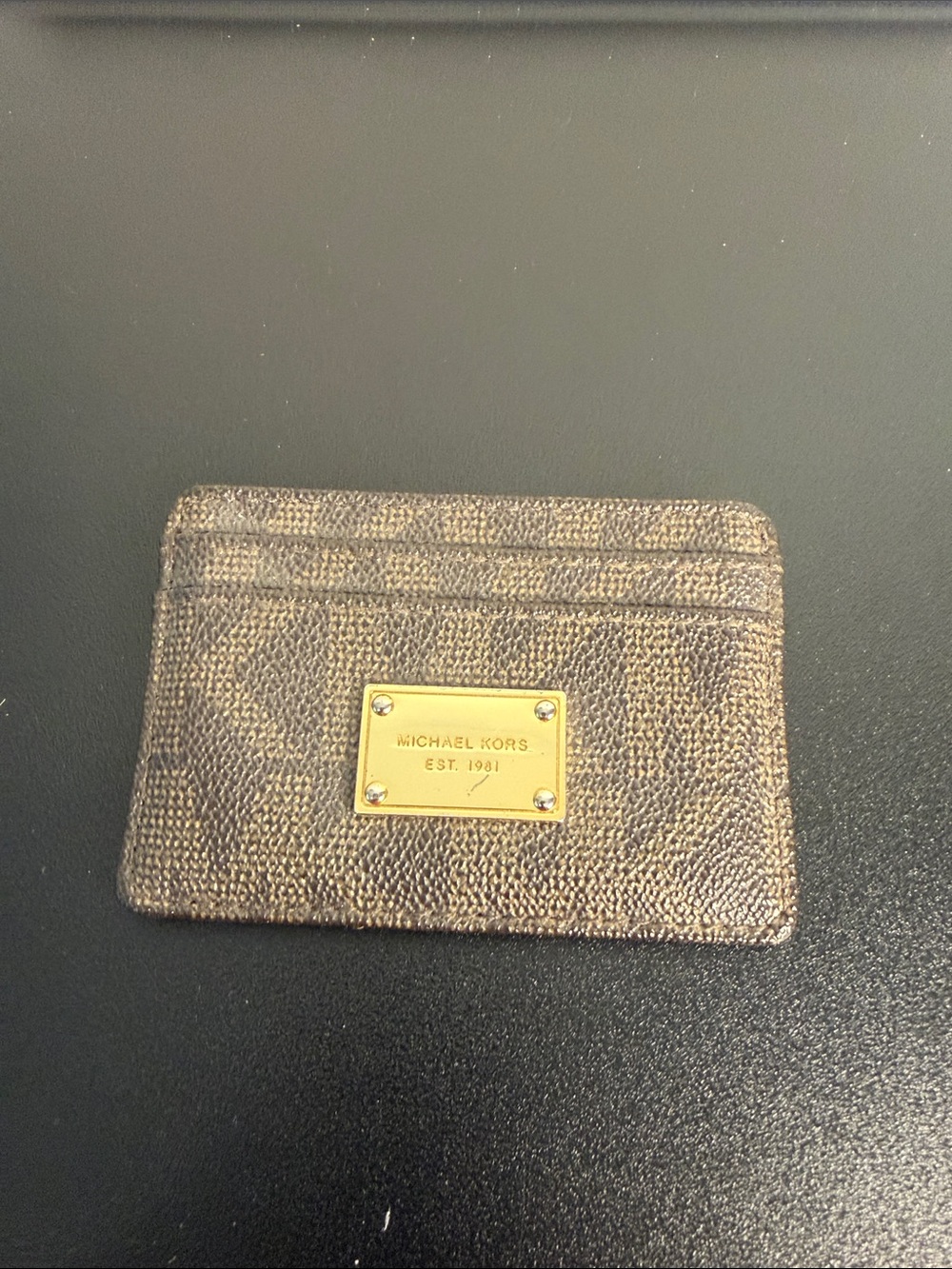 Michael Kors Brown and Gold Monogram Card Holder